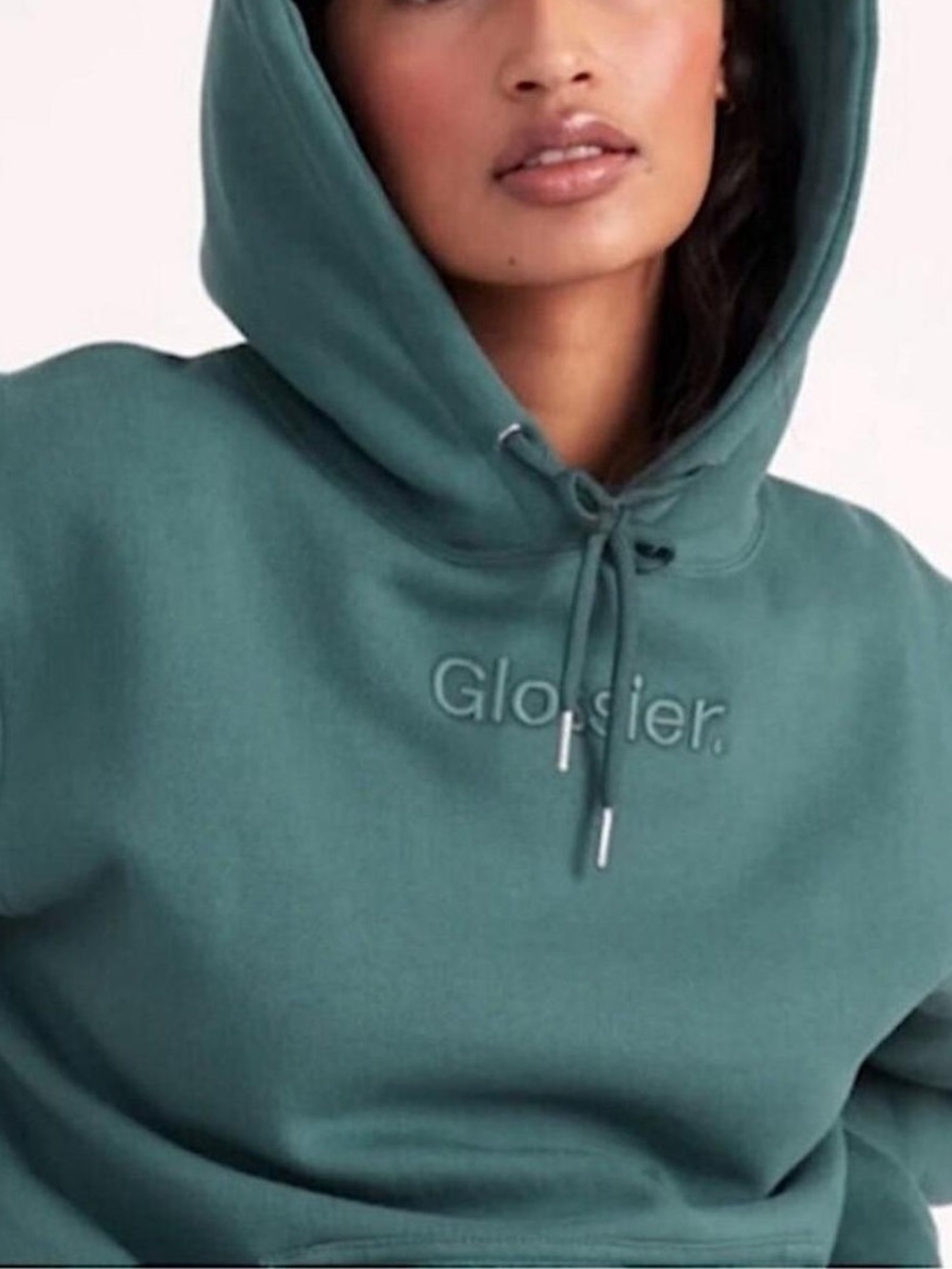 Glossier Limited Edition Teal Green Sage Comfy Hoodie Casual Size XS Extra Small